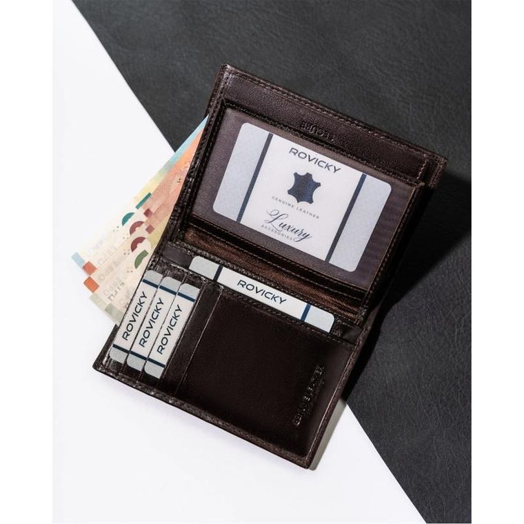 Portfel, brązowy, skórzany, Rovicky
