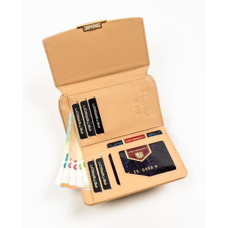 Portfel, ciemnobeżowy, skóra ekologiczna, RFID, Peterson