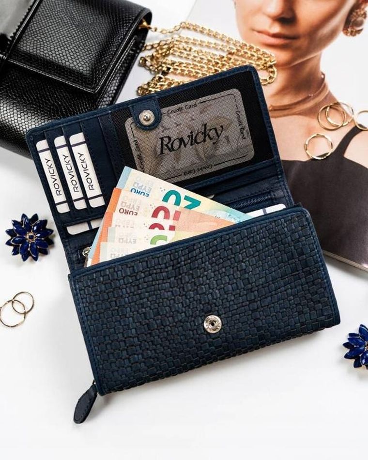 Portfel, ciemnoniebieski, skórzany, RFID, Rovicky