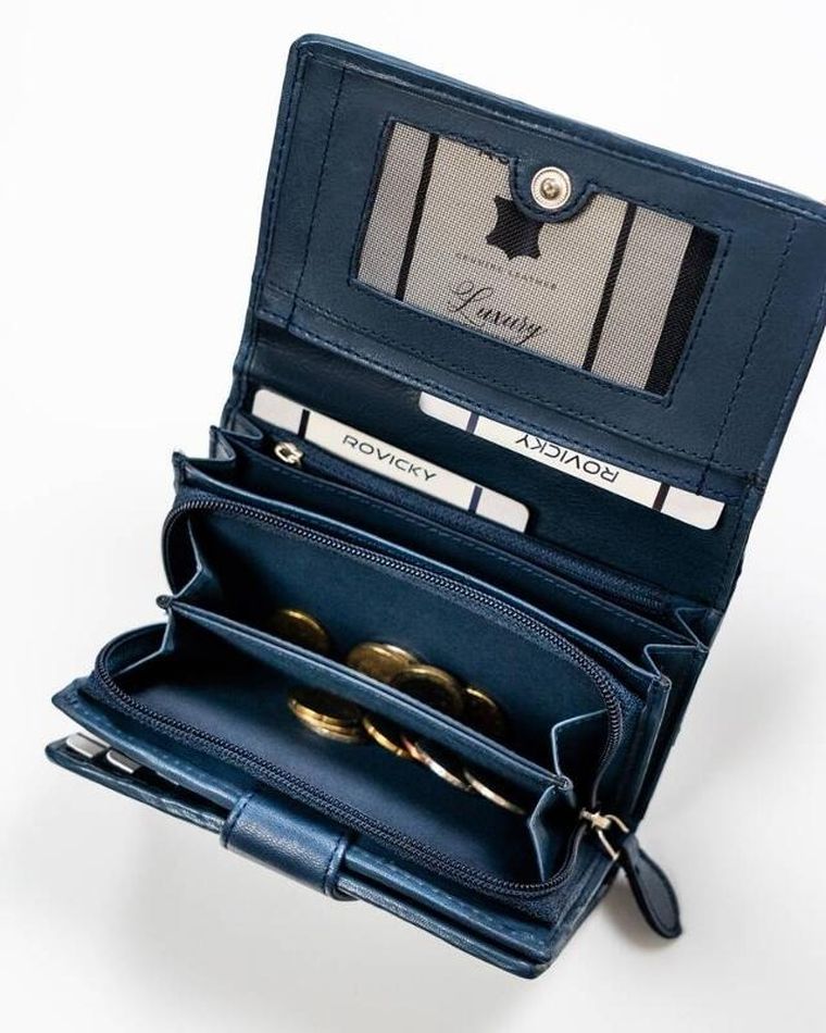 Portfel, ciemnoniebieski, skórzany, RFID, Rovicky