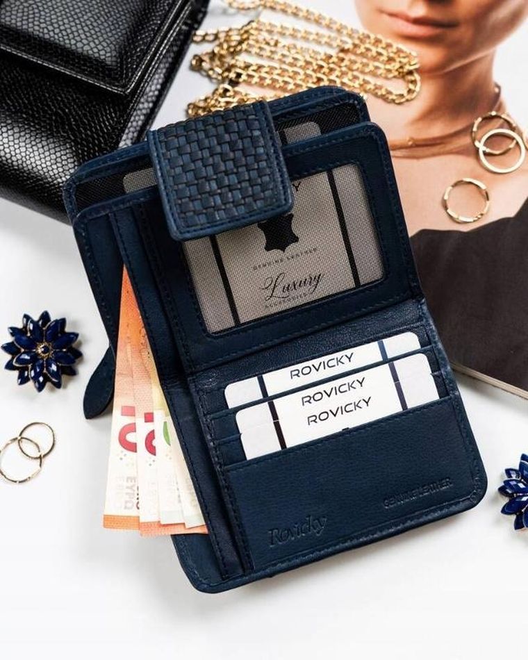 Portfel, ciemnoniebieski, skórzany, RFID, Rovicky