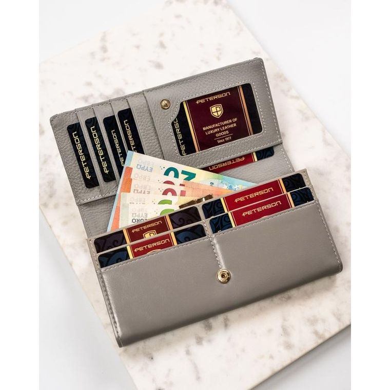 Portfel, czarno-biały, skórzany, Peterson