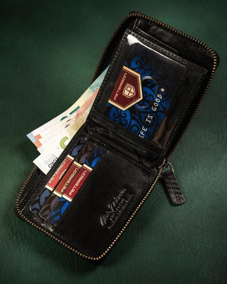 Portfel, czarno-czerwony, skórzany, Peterson