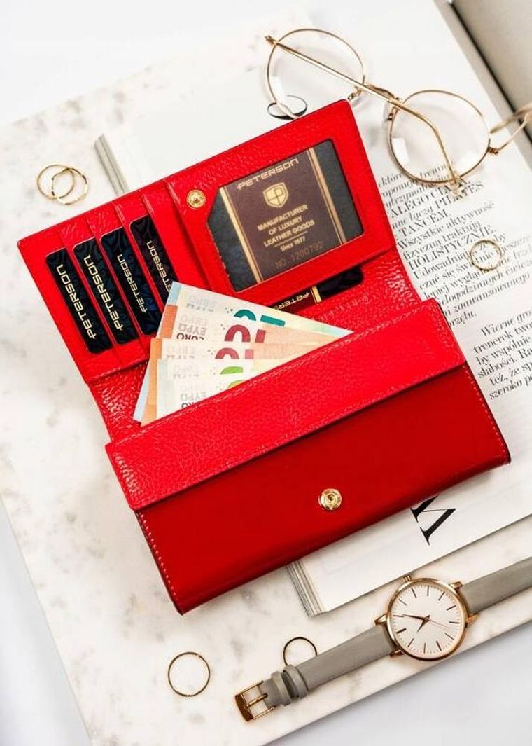 Portfel, czarno-czerwony, skórzany, Peterson