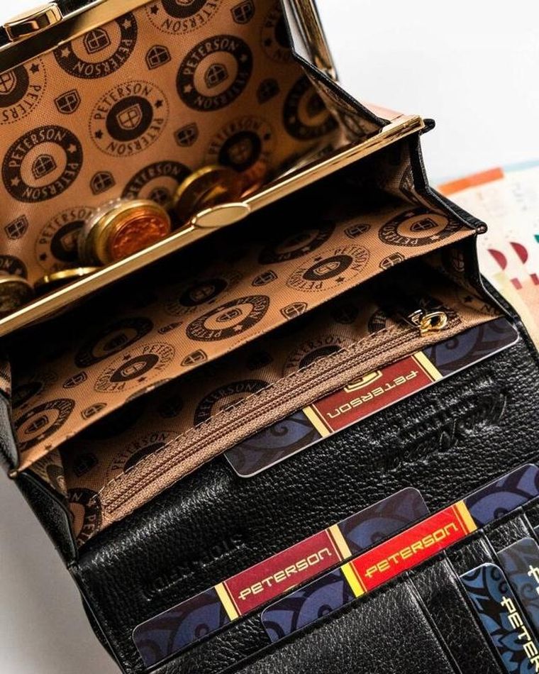 Portfel, czarno-czerwony, skórzany, Peterson