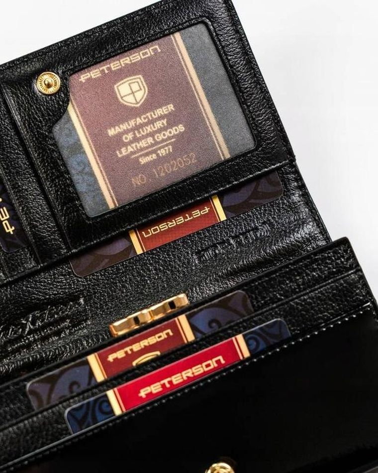 Portfel, czarno-czerwony, skórzany, Peterson