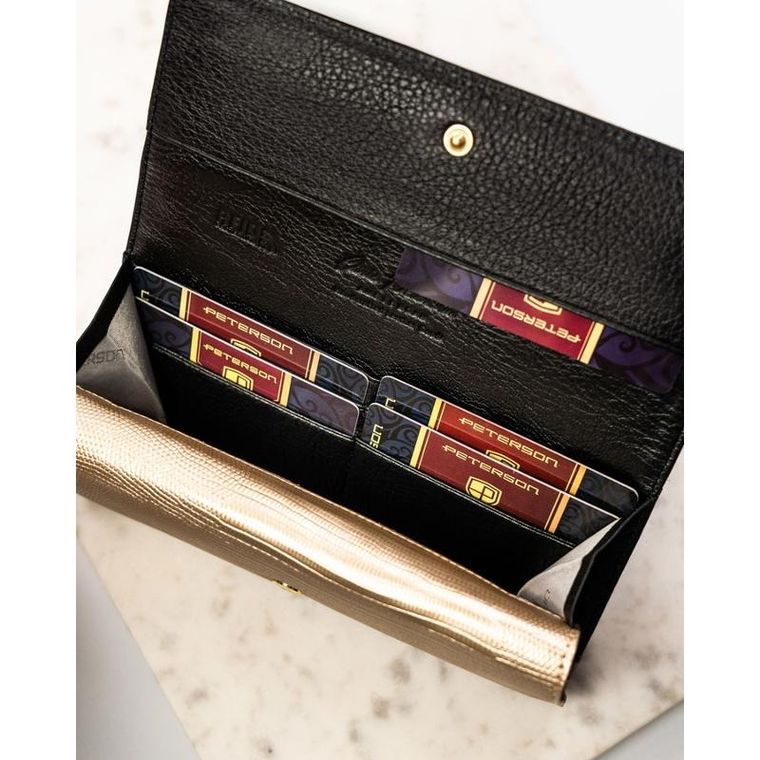 Portfel, czarno-złoty, skórzany, Petereson