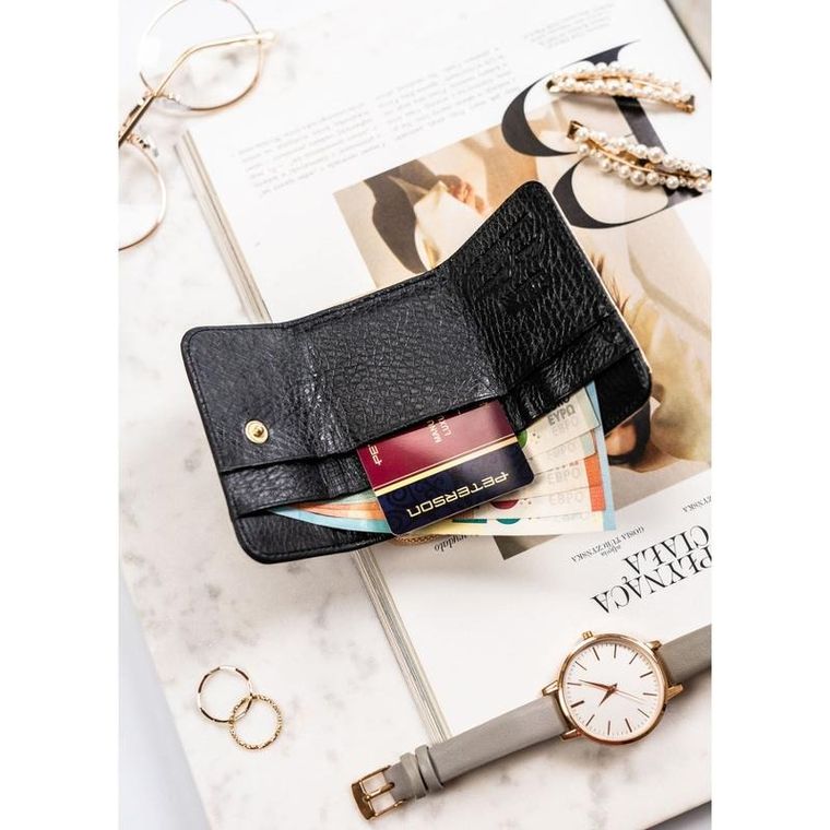 Portfel, czarno-złoty, skórzany, Petereson