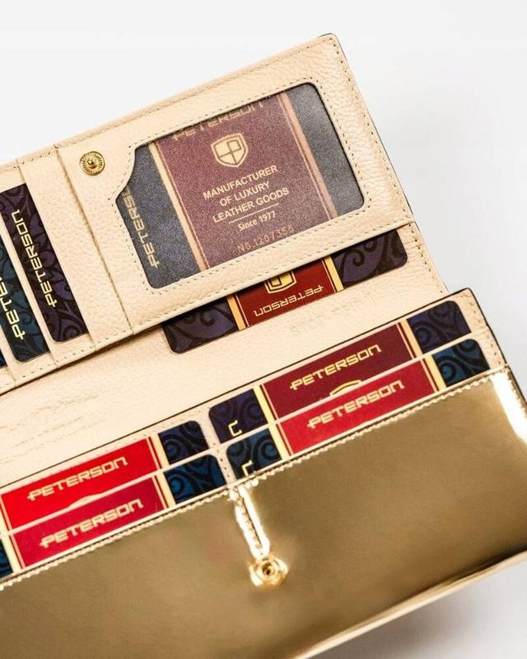 Portfel, czarno-złoty, skórzany, Peterson