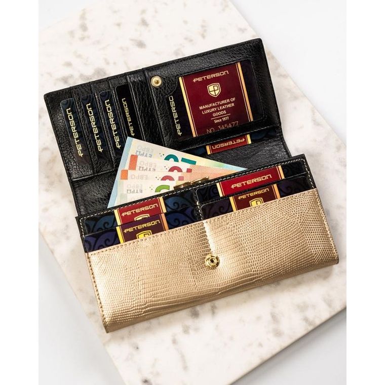 Portfel, czarno-złoty, skórzany, Peterson