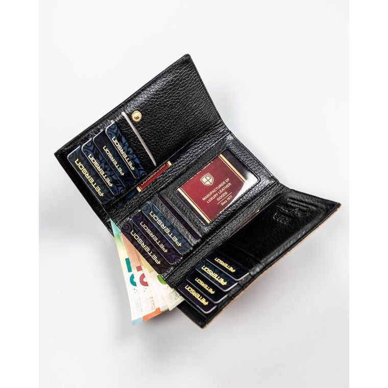 Portfel, czarno-złoty, skórzany, RFID, Petereson