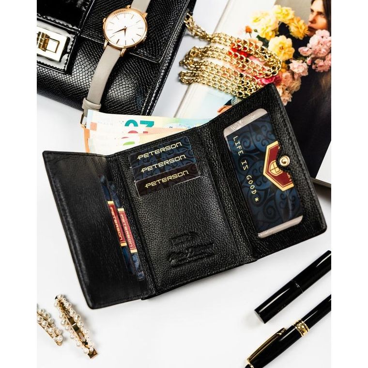 Portfel, czarny, skóra ekologiczna, Peterson