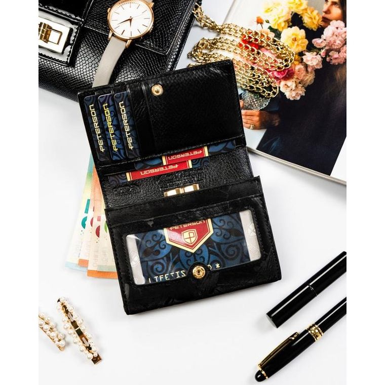 Portfel, czarny, skóra ekologiczna, Peterson