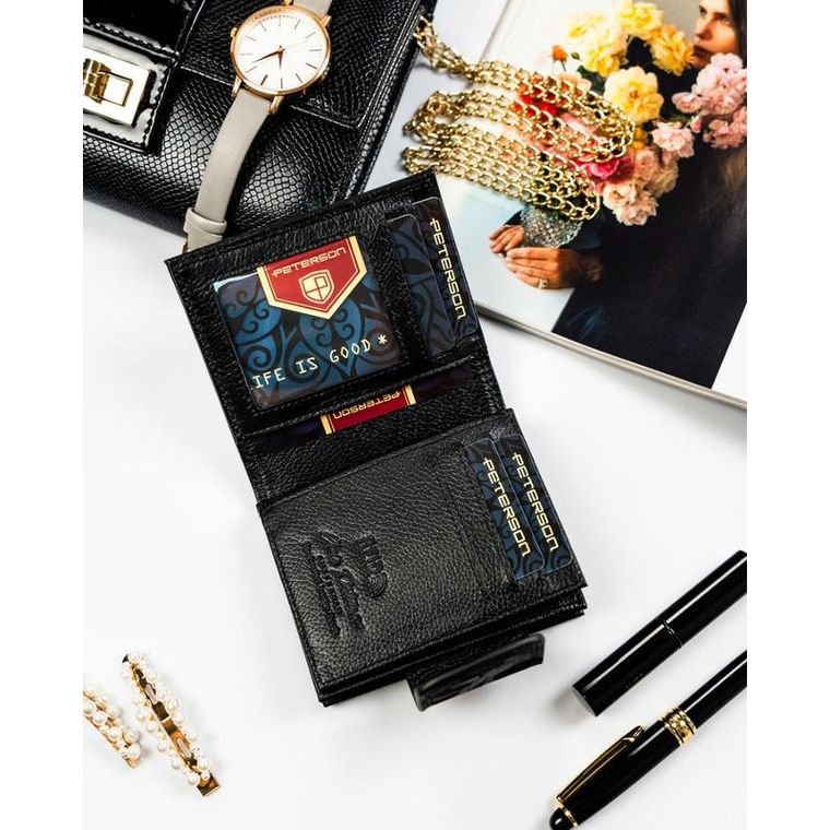 Portfel, czarny, skóra ekologiczna, Peterson