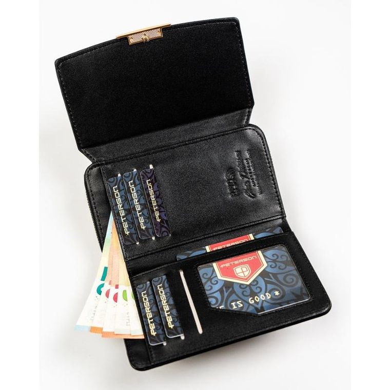 Portfel, czarny, skóra ekologiczna, RFID, Peterson