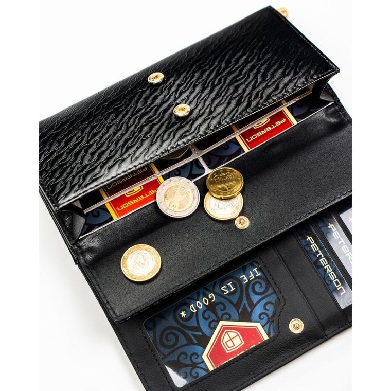 Portfel, czarny, skóra naturalna i ekologiczna, Peterson
