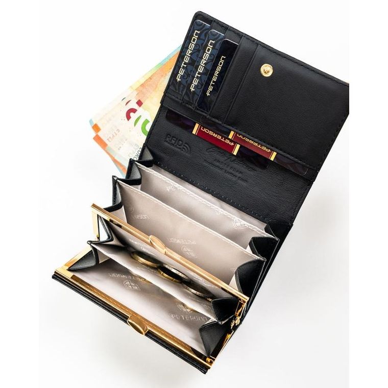 Portfel, czarny, skóra naturalna i ekologiczna, Peterson