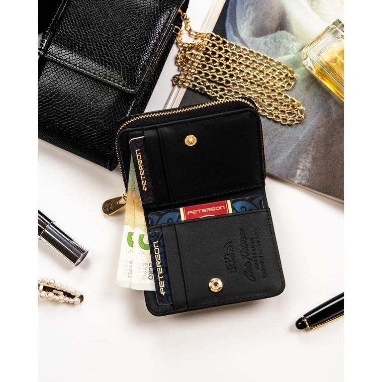 Portfel, czarny, skóra naturalna i ekologiczna, Peterson