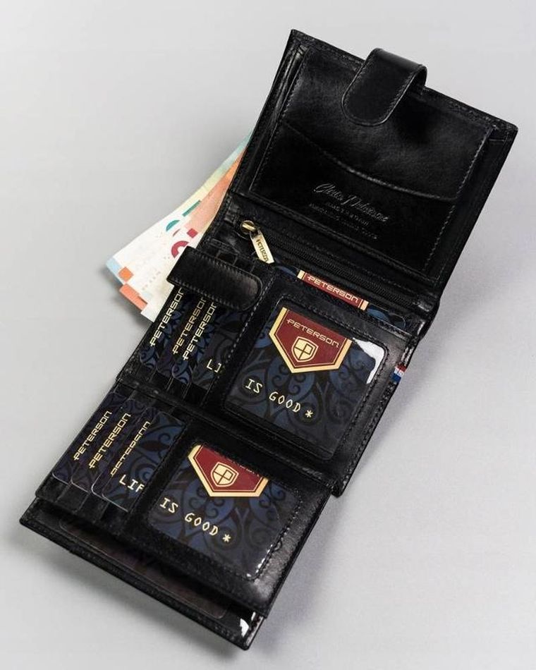 Portfel, czarny, skórzany, Peterson