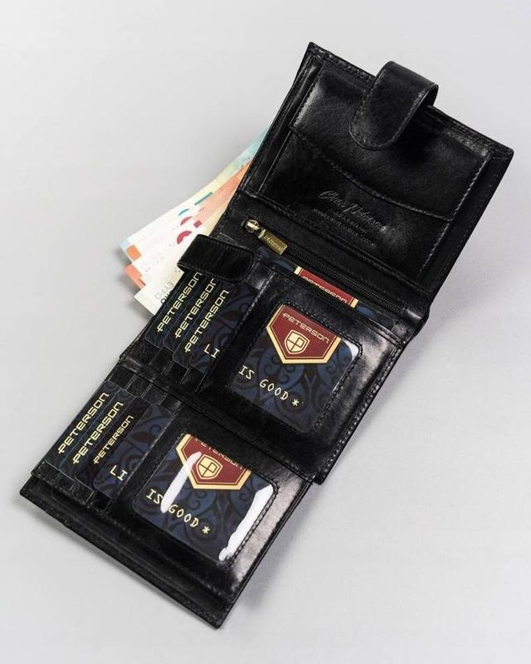 Portfel, czarny, skórzany, Peterson