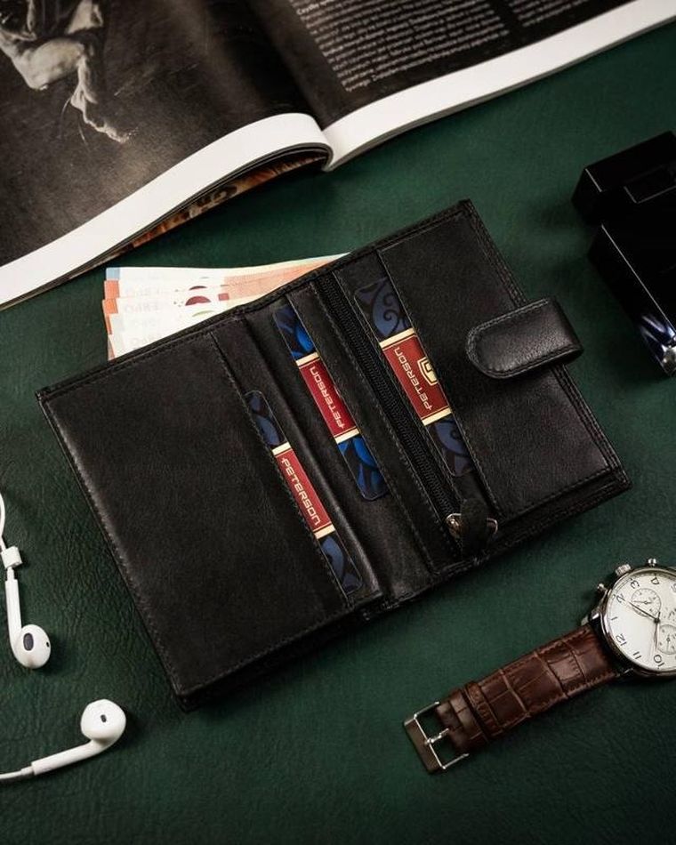 Portfel, czarny, skórzany, Peterson