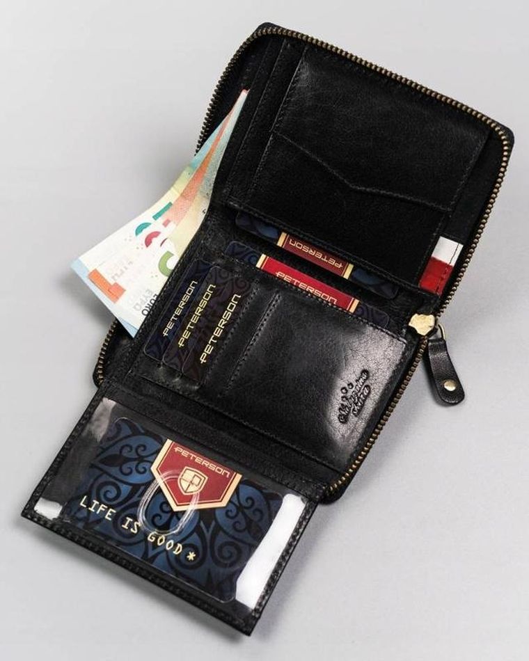 Portfel, czarny, skórzany, Peterson