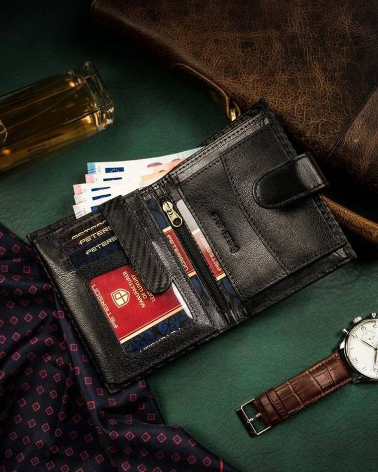 Portfel, czarny, skórzany, Peterson