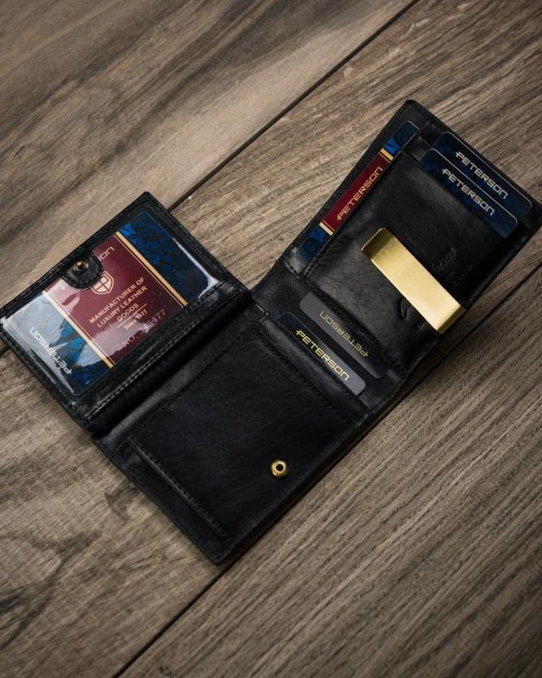 Portfel, czarny, skórzany, Peterson