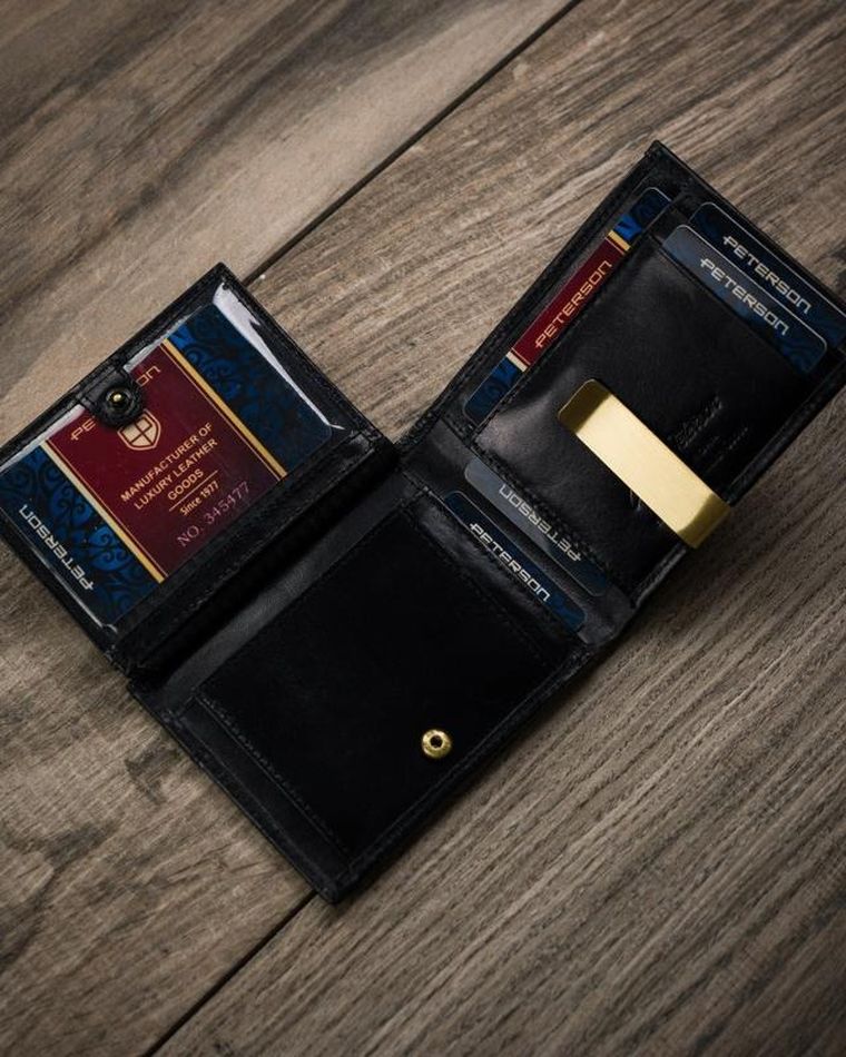 Portfel, czarny, skórzany, Peterson