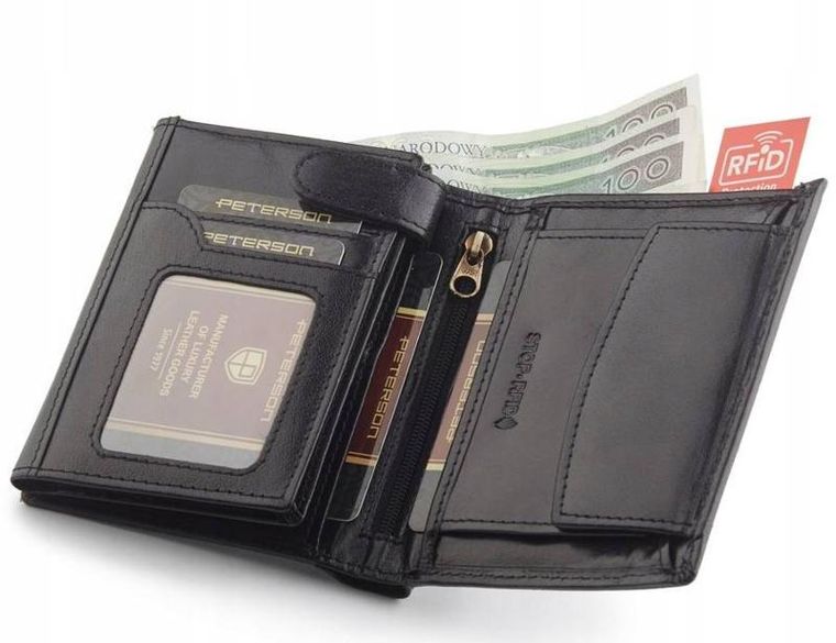 Portfel, czarny, skórzany, Peterson