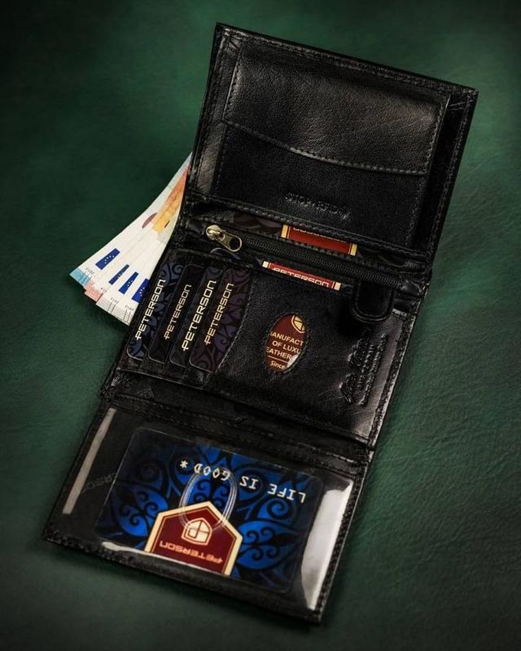 Portfel, czarny, skórzany, Peterson