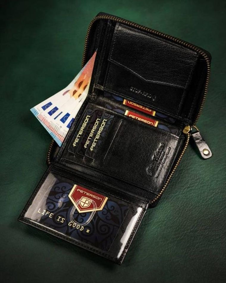 Portfel, czarny, skórzany, Peterson