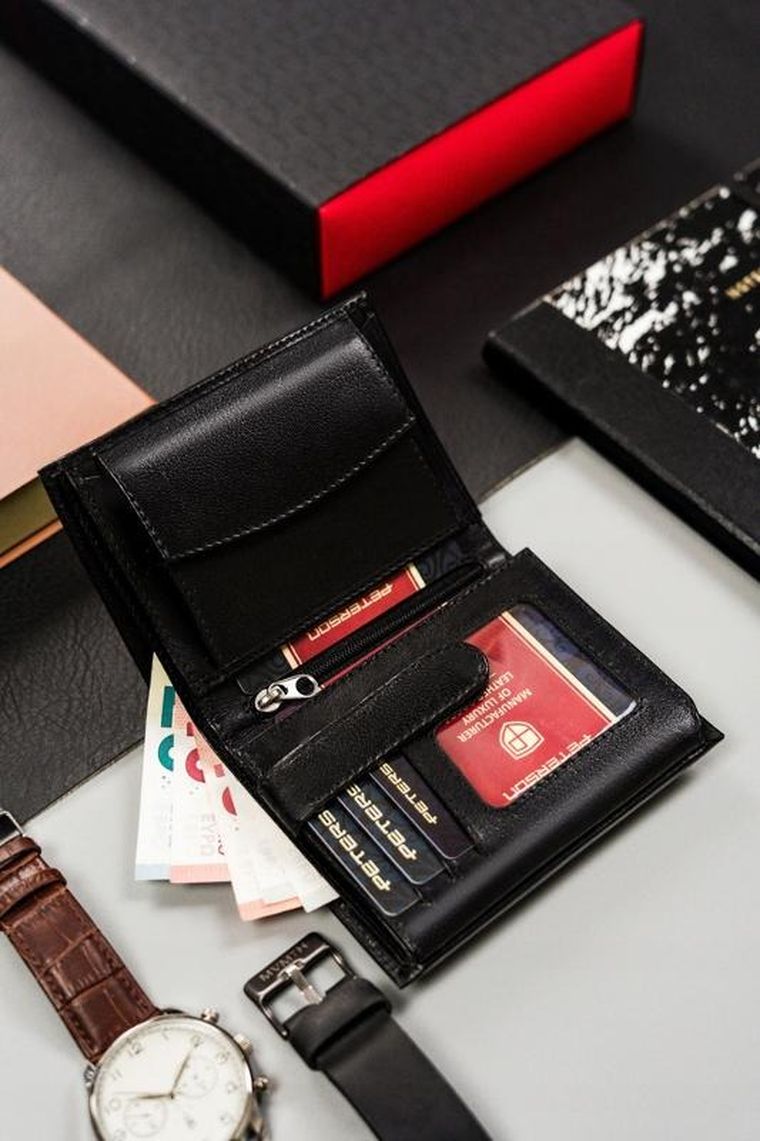 Portfel, czarny, skórzany, Peterson