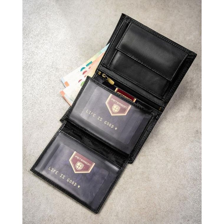 Portfel, czarny, skórzany, Peterson