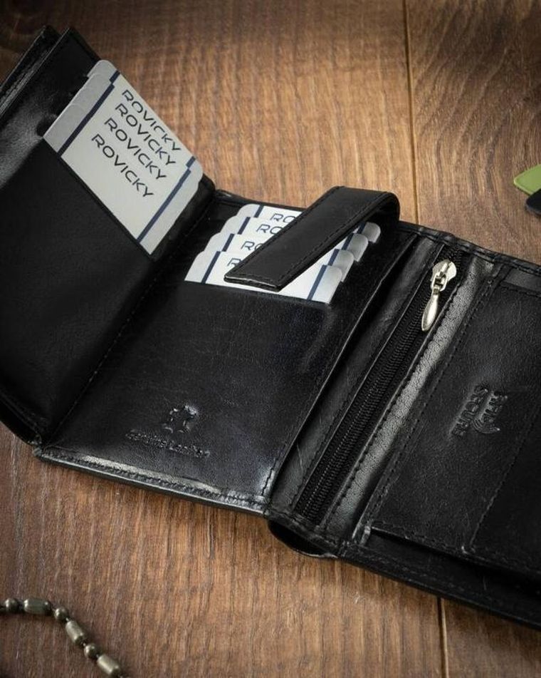 Portfel, czarny, skórzany, RFID, Cavaldi