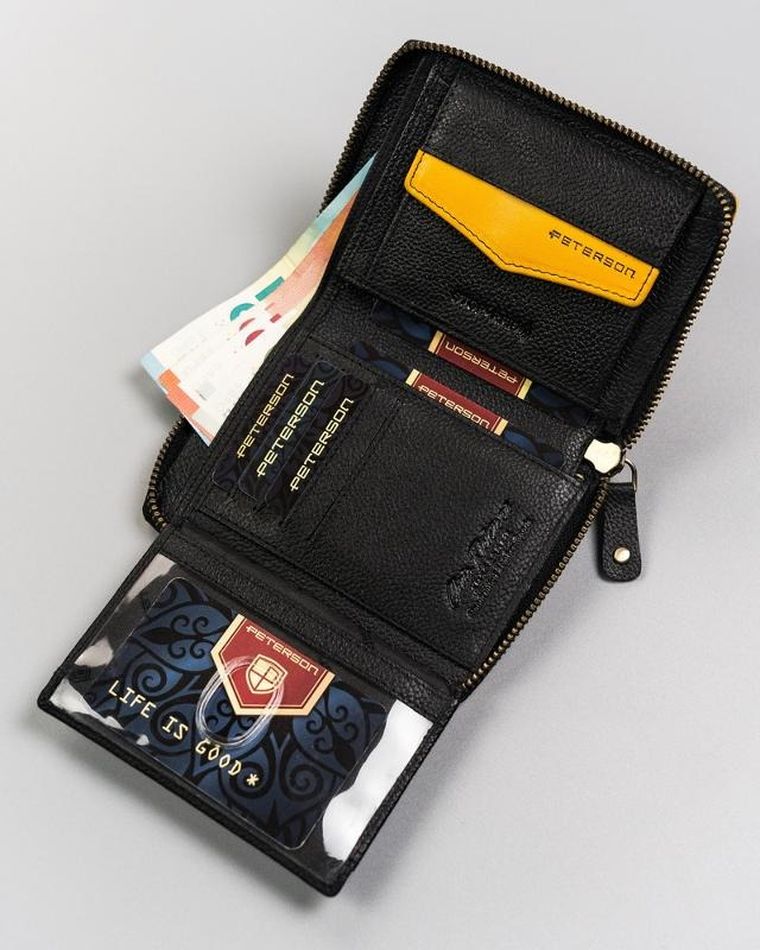 Portfel, czarny, skórzany, RFID, Peterson