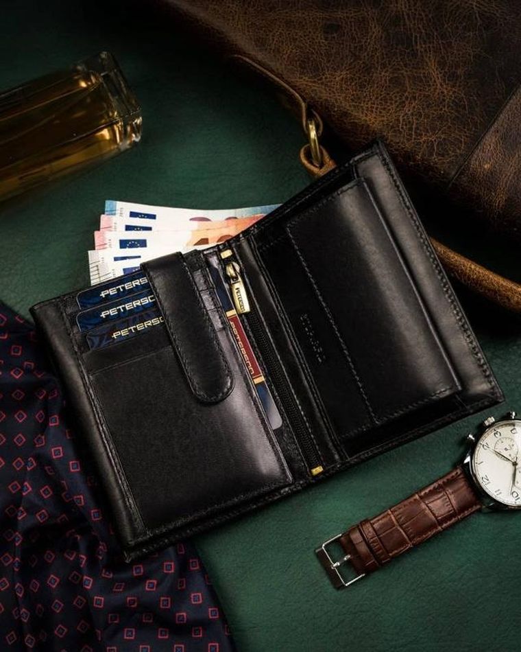 Portfel, czarny, skórzany, RFID, Peterson