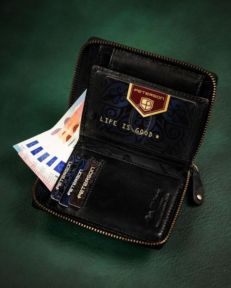 Portfel, czarny, skórzany, RFID, Peterson