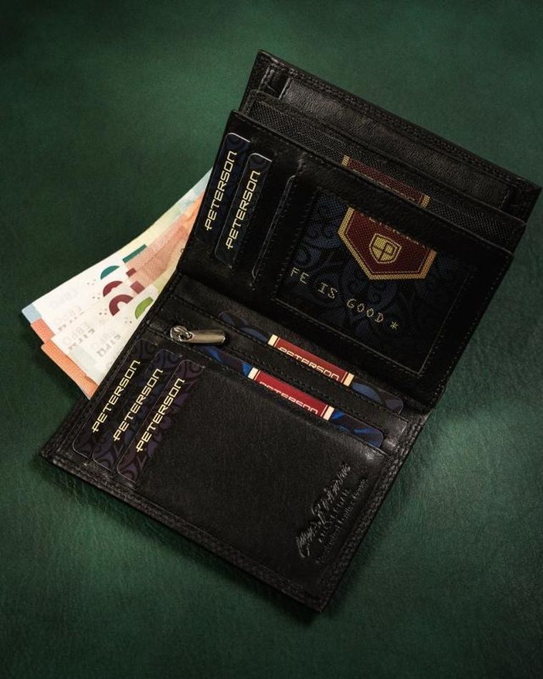 Portfel, czarny, skórzany, RFID, Peterson