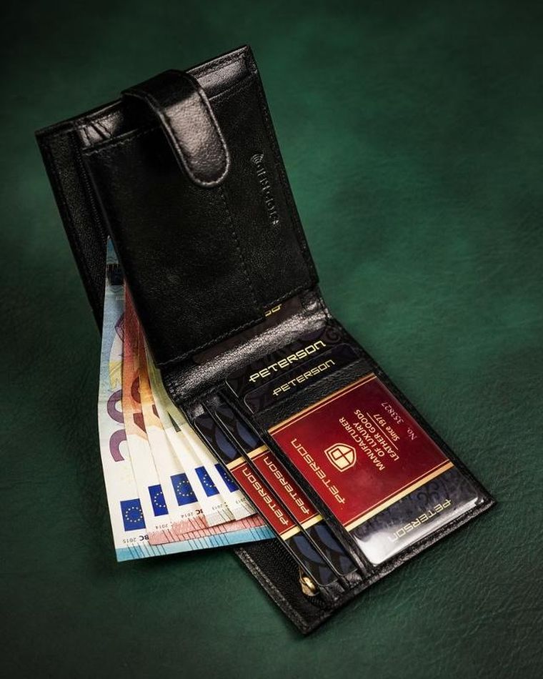 Portfel, czarny, skórzany, RFID, Peterson