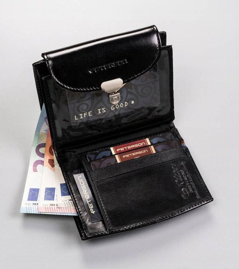 Portfel, czarny, skórzany, RFID, Peterson