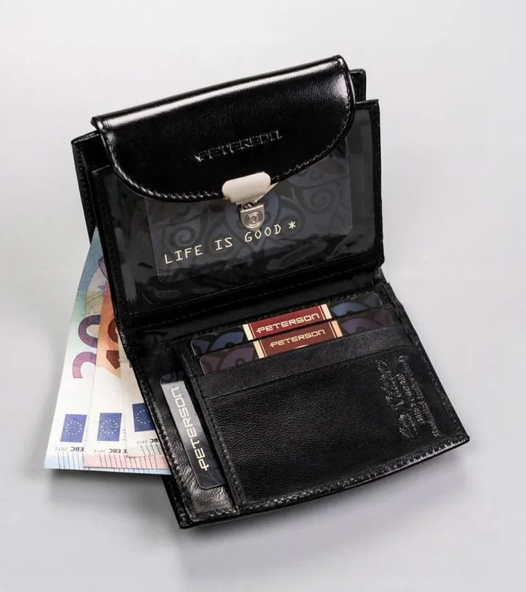 Portfel, czarny, skórzany, RFID, Peterson