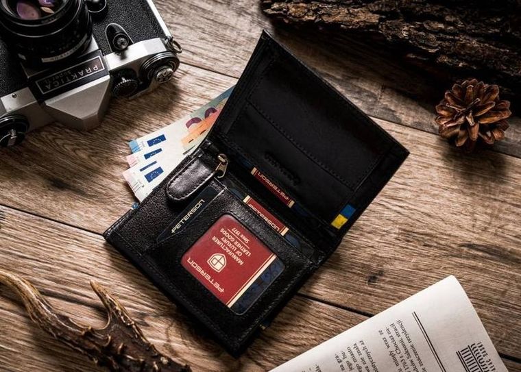 Portfel, czarny, skórzany, RFID, Peterson