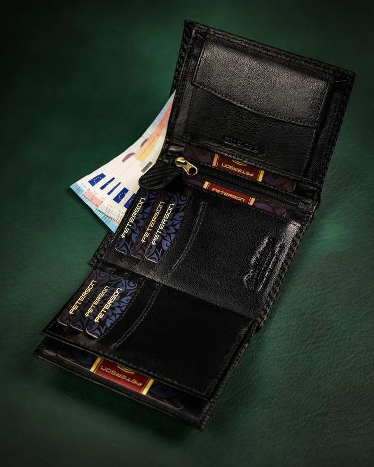 Portfel, czarny, skórzany, RFID, Peterson