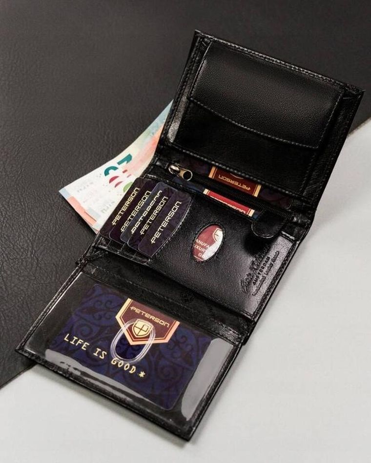 Portfel, czarny, skórzany, RFID, Peterson