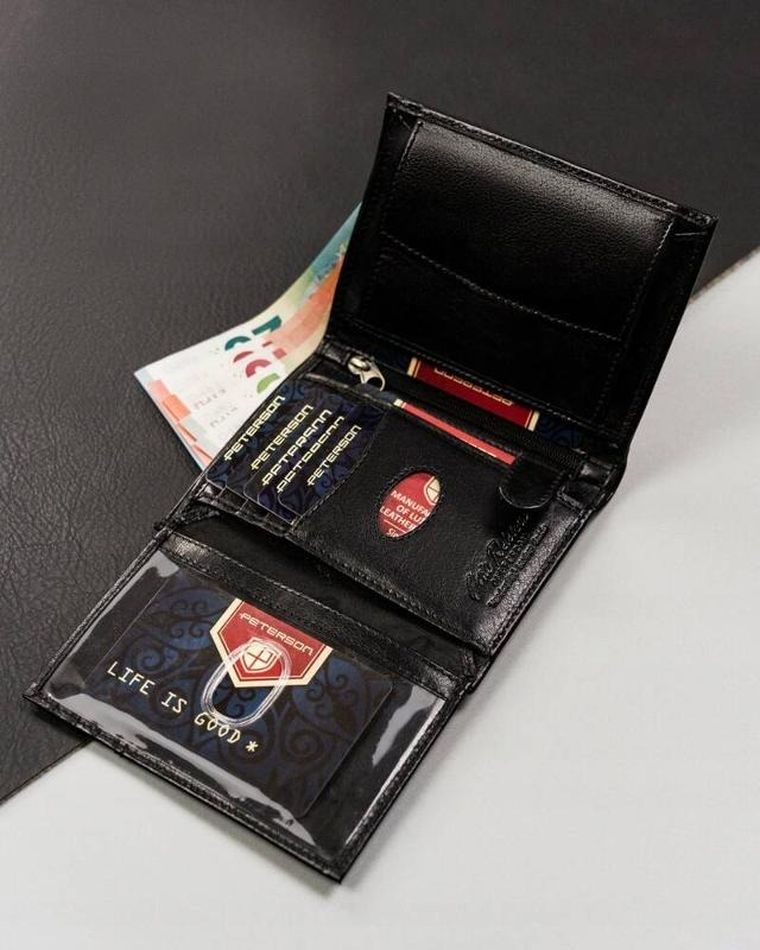 Portfel, czarny, skórzany, RFID, Peterson