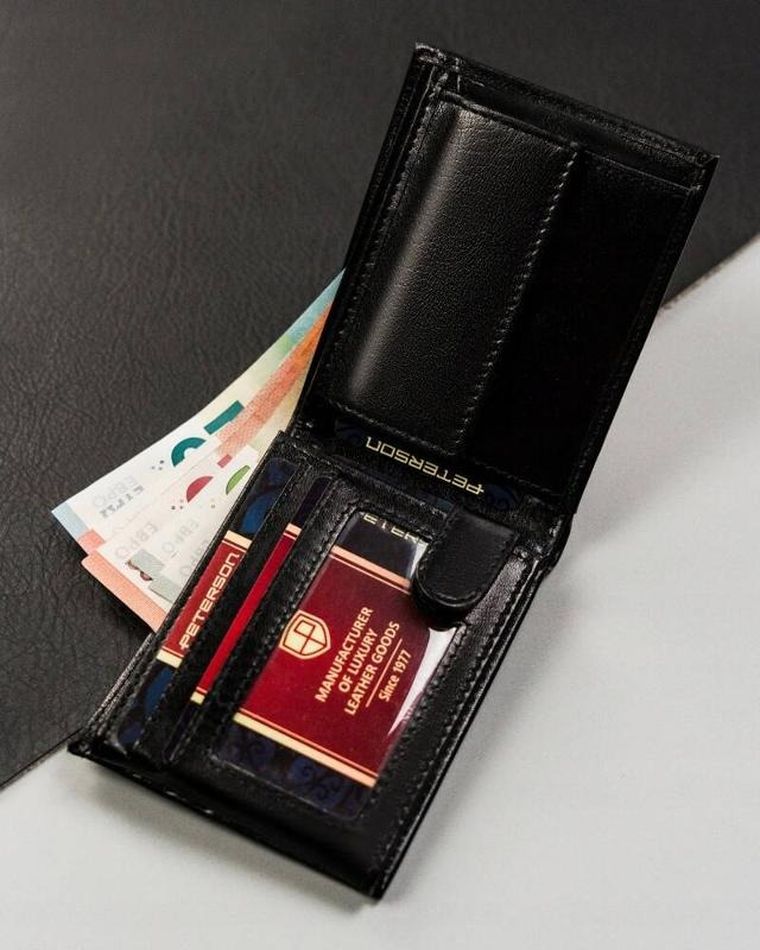 Portfel, czarny, skórzany, RFID, Peterson