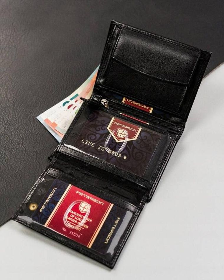 Portfel, czarny, skórzany, RFID, Peterson