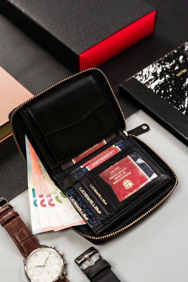 Portfel, czarny, skórzany, RFID, Peterson