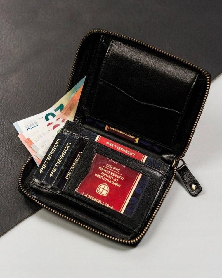 Portfel, czarny, skórzany, RFID, Peterson